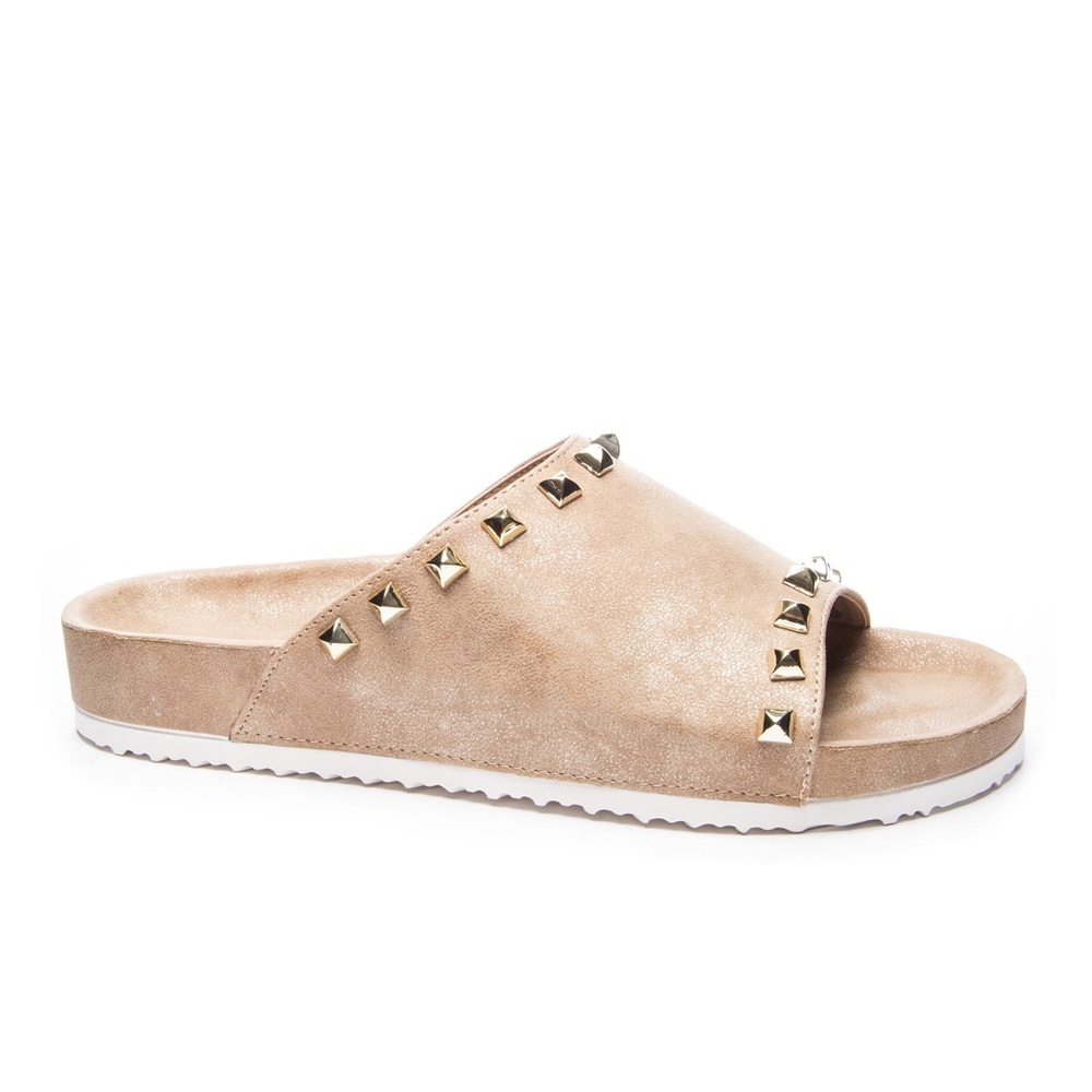 Tan studded Qiana Flatform slides - Picture 3 of 6
